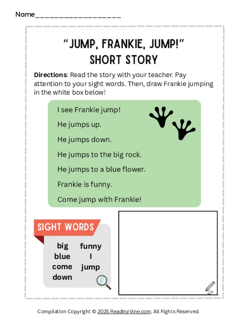 Frankie Sight Words Short Story Activity
