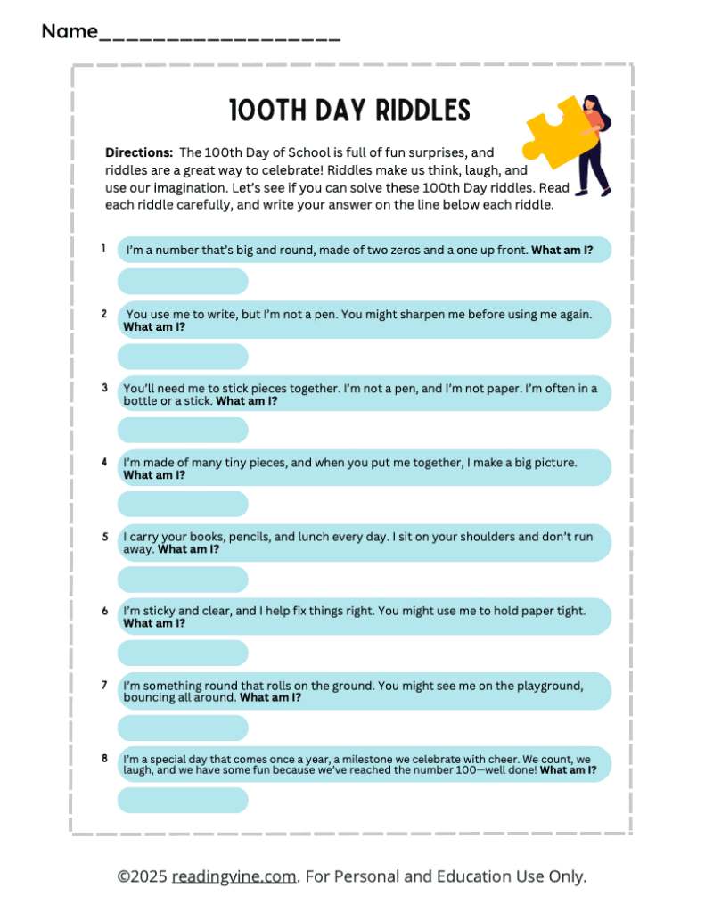 100th Day of School Riddles