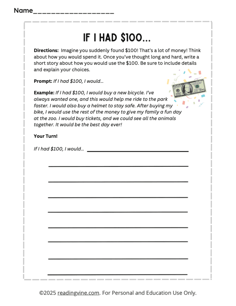100th Day of School Writing Activity