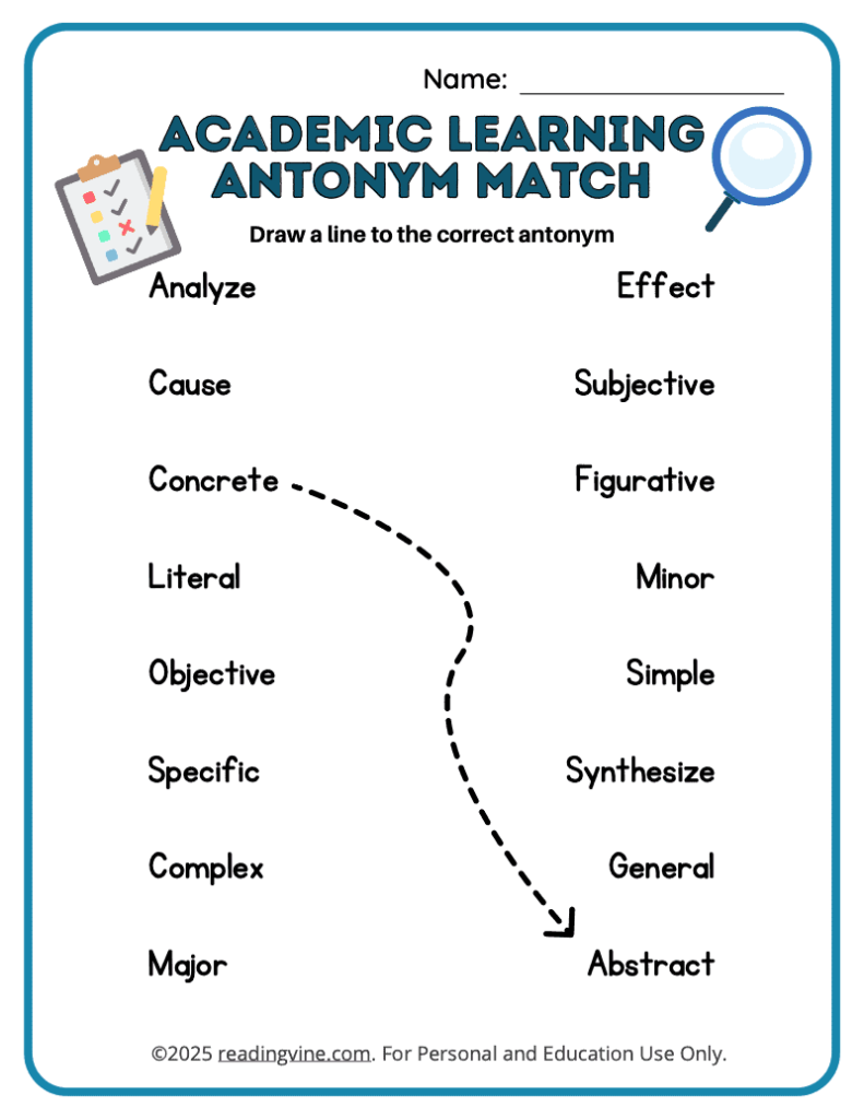 Academic Learning Antonym Match
