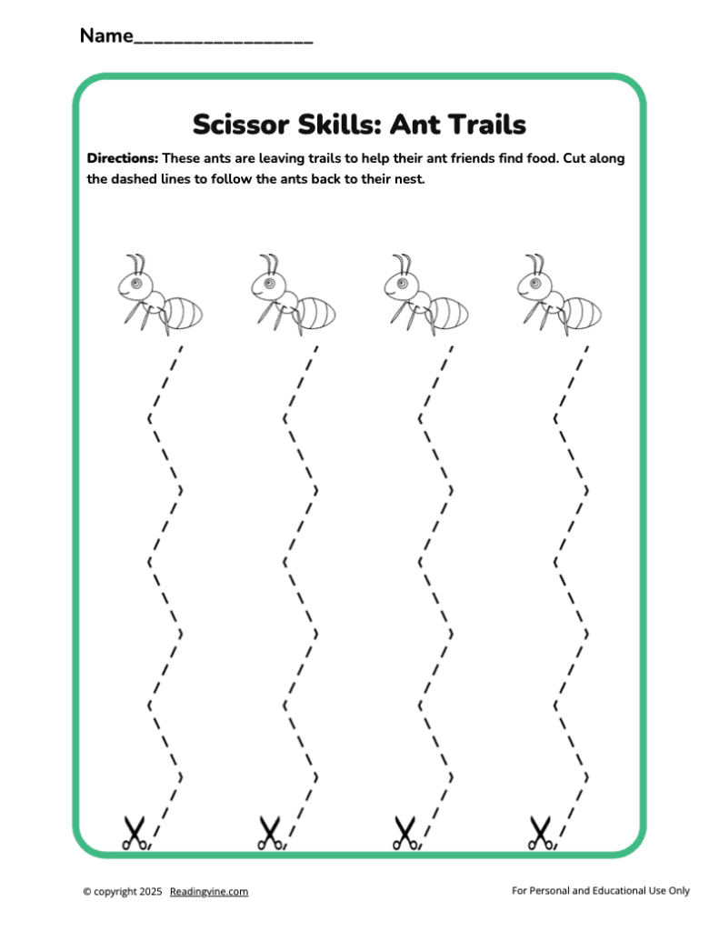 Ant Trails Preschool Scissor Skills