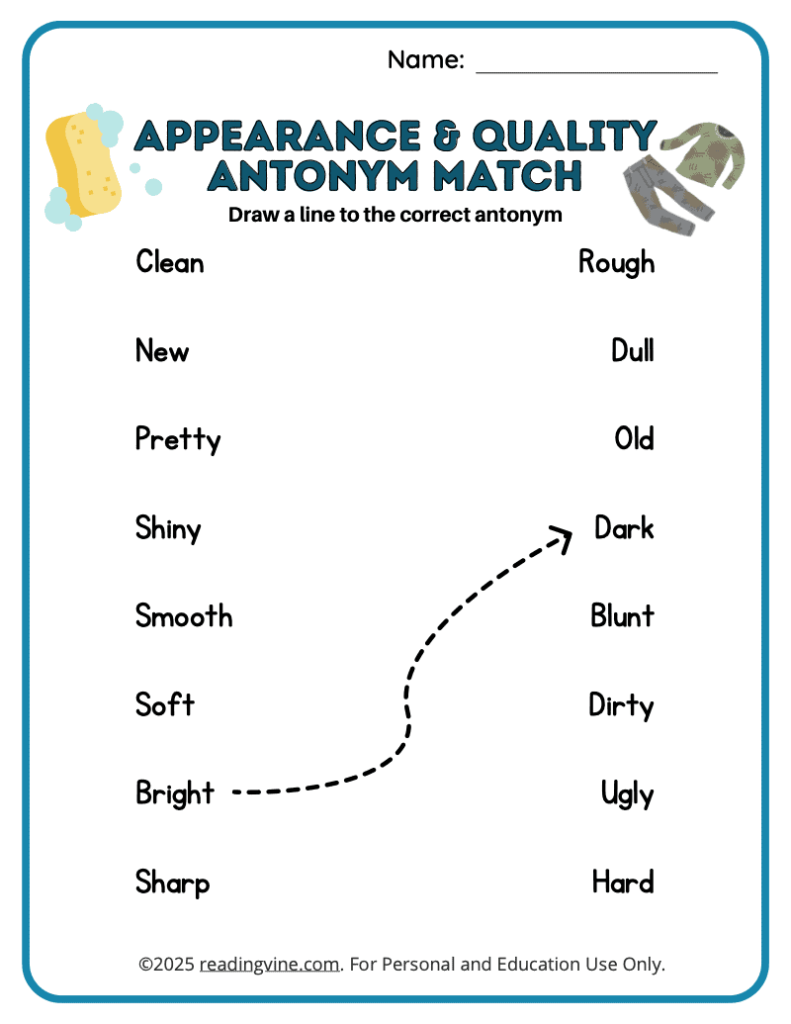 Appearance and Quality Antonym Match