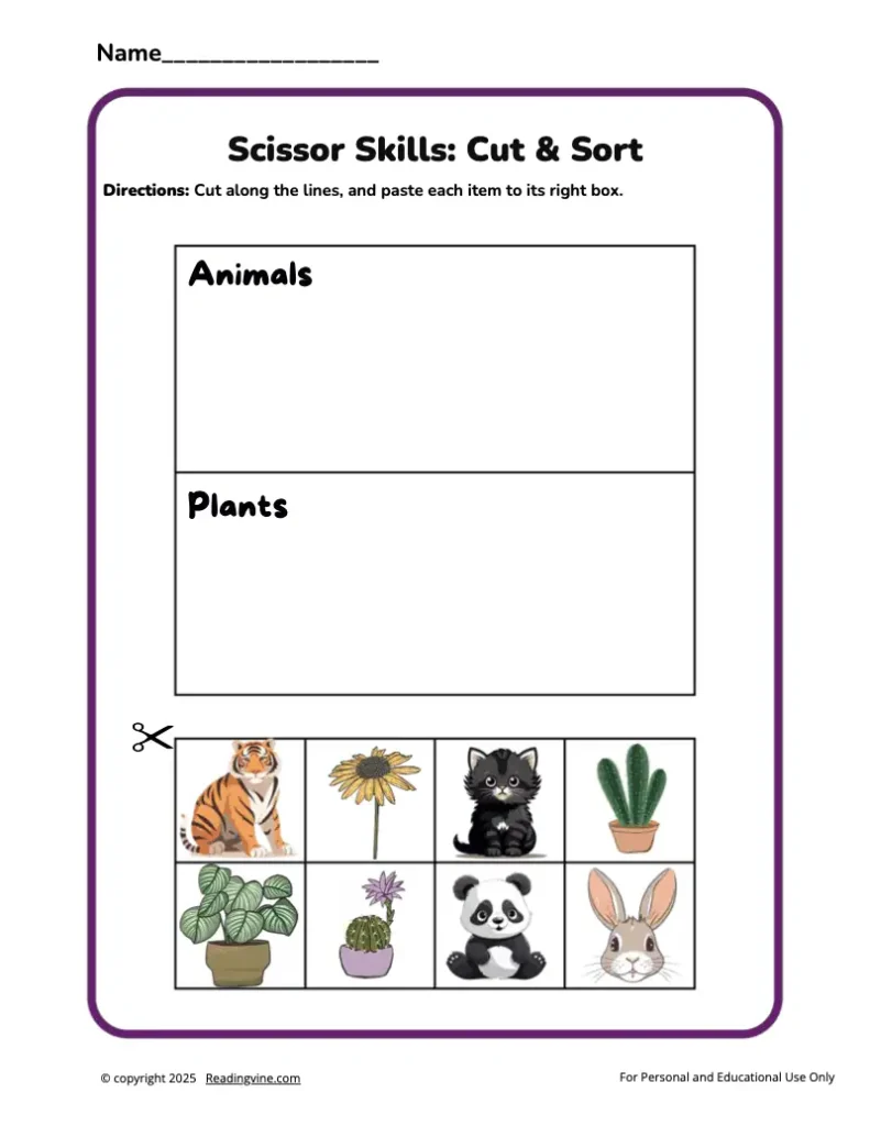 Cut, Sort and Paste Scissor Skills