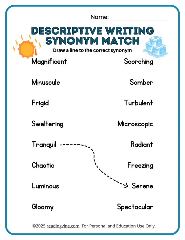 Descriptive Writing Synonym Match