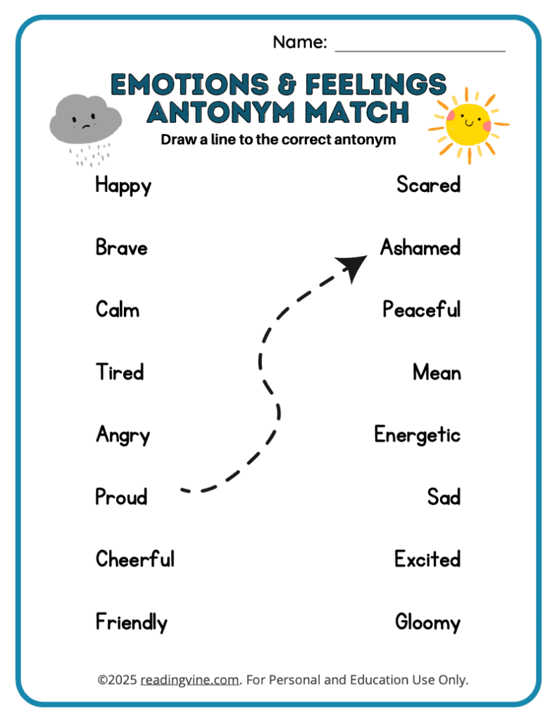 Emotions and Feelings Antonym Match