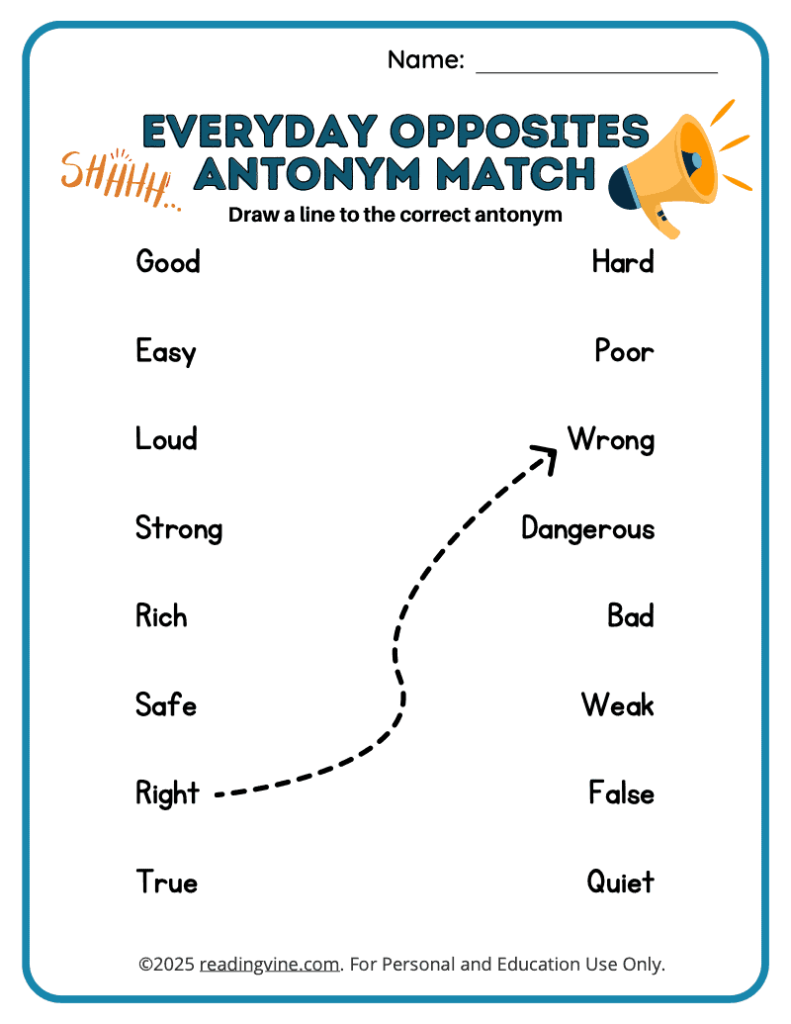 Everyday Opposites Antonym Match