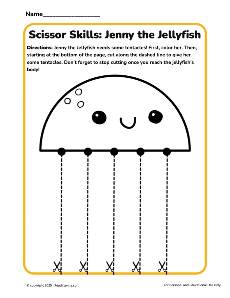 Jenny the Jellyfish Preschool Scissor Skills