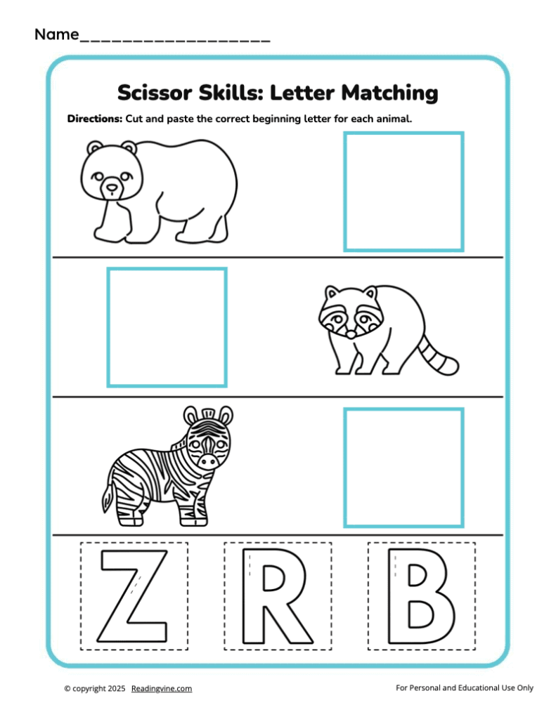 Letter Matching Scissor Skills