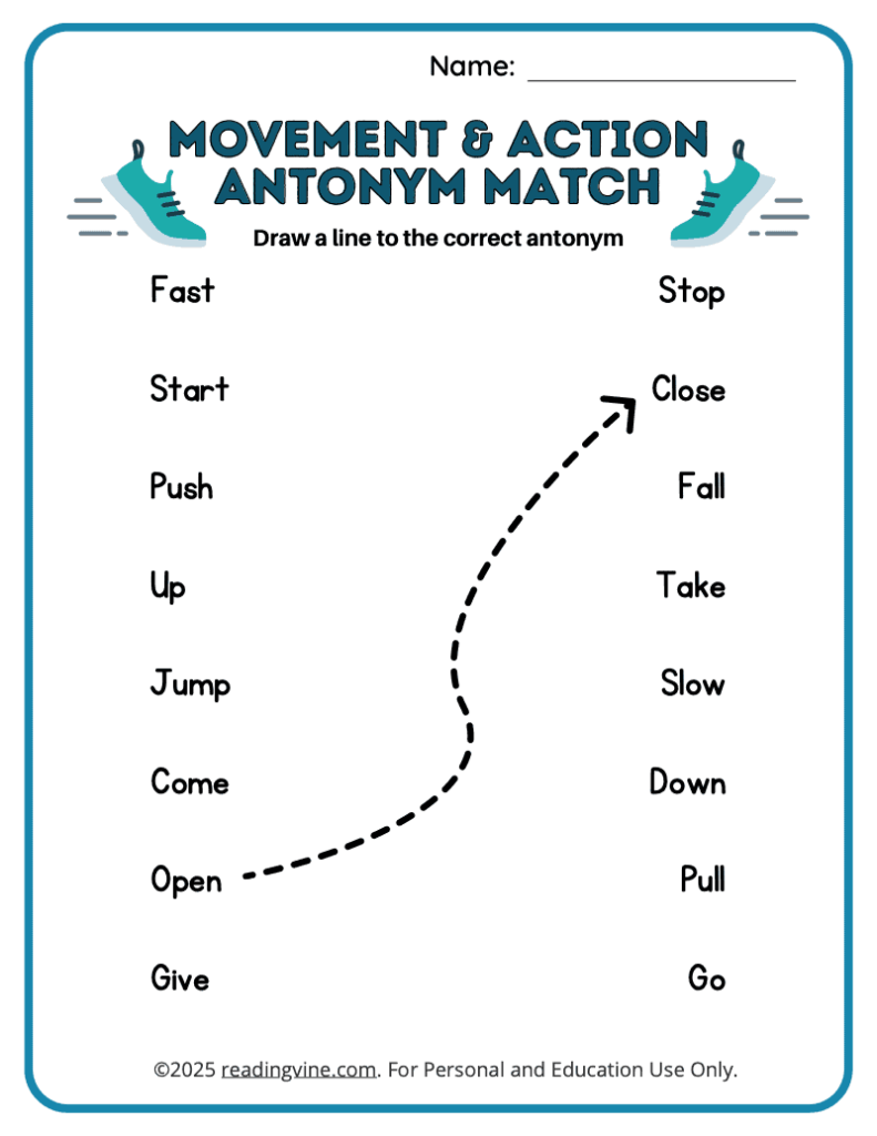 Movement and Action Antonym Match