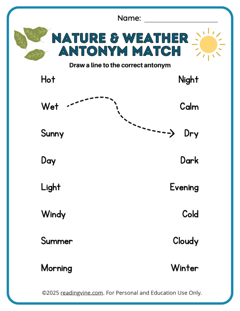Nature and Weather Antonym Match