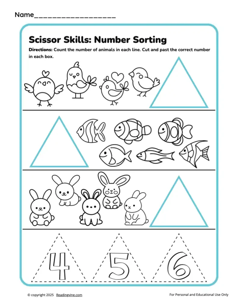 Preschool Scissor Skills Number Sorting 2