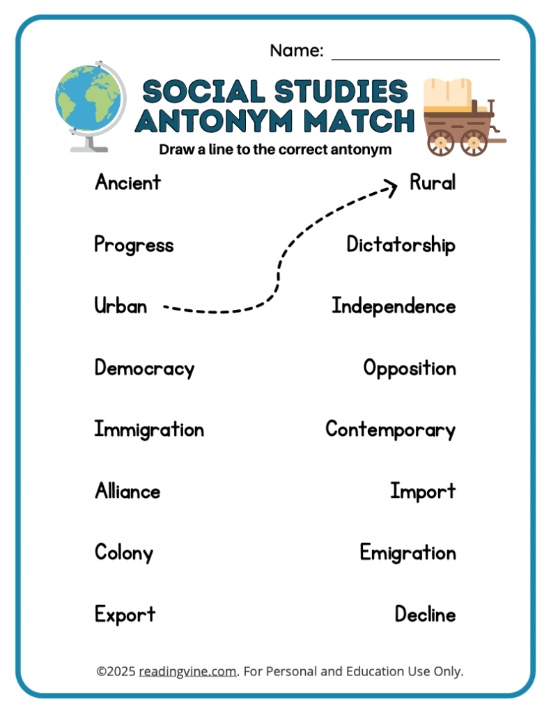 Social Studies Antonym Match