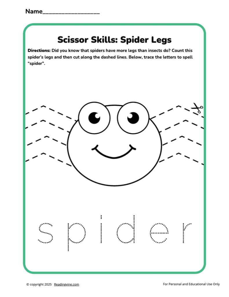 Spider Legs Preschool Scissor Skills