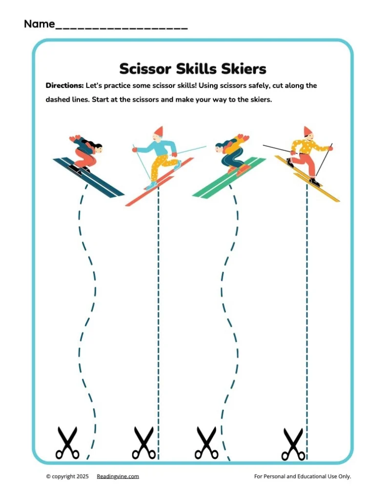 Winter Skier Preschool Scissor Skills