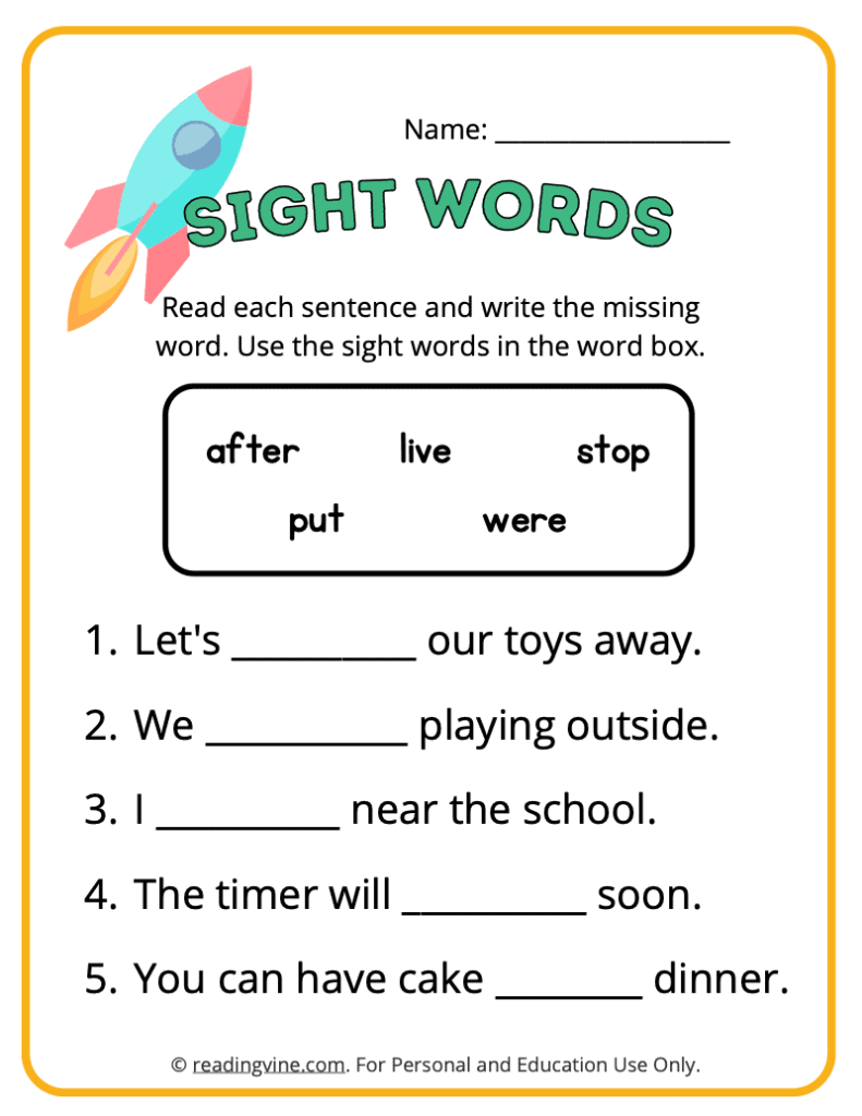 1st Grade Fill in the Blank Sight Words 7