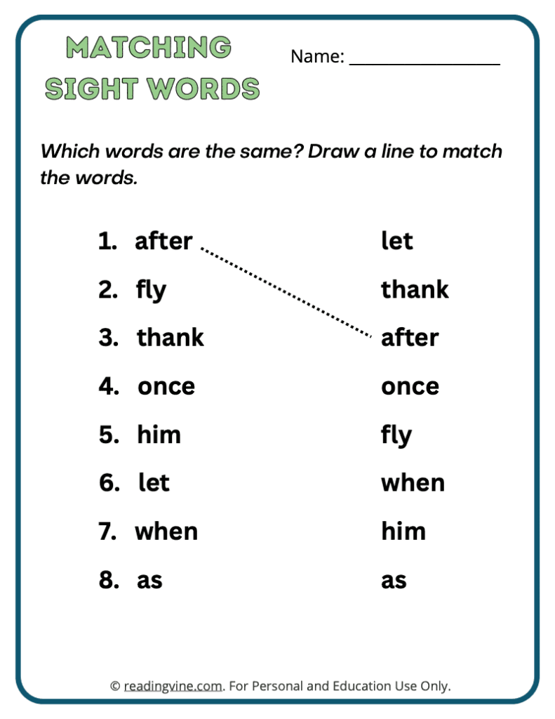 1st Grade Matching Sight Words 1