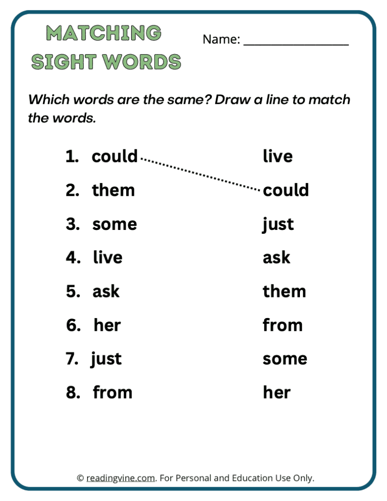 1st Grade Matching Sight Words 4
