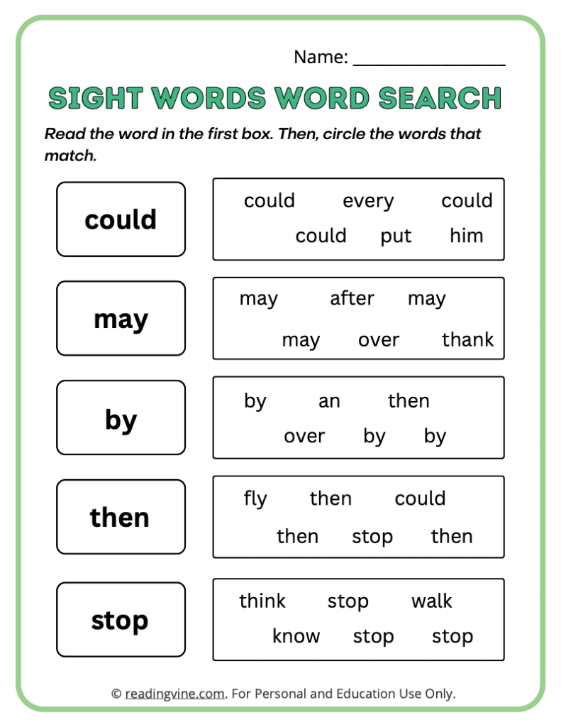1st Grade Word Search Sight Words 4