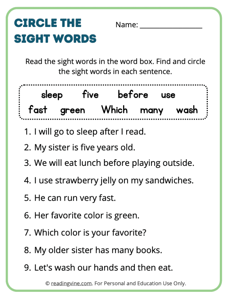 2nd Grade Circle the Sight Words 2