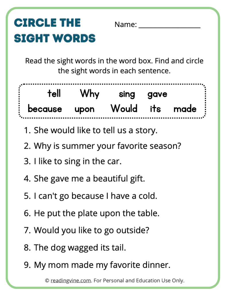 2nd Grade Circle the Sight Words 4
