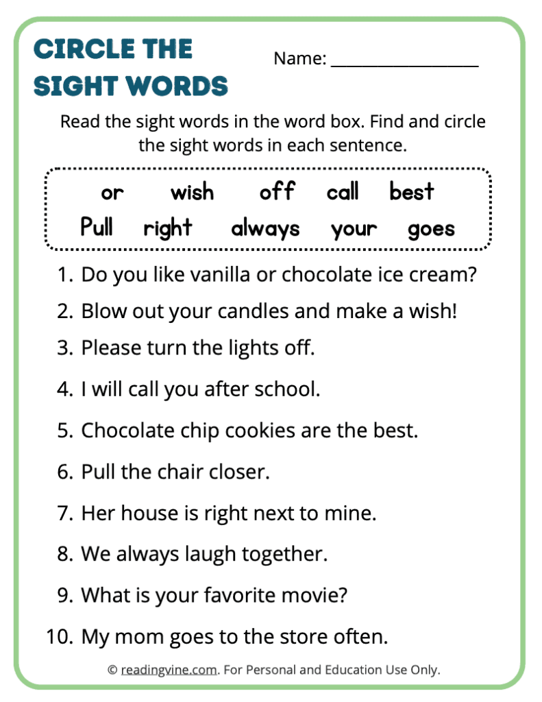 2nd Grade Circle the Sight Words 5