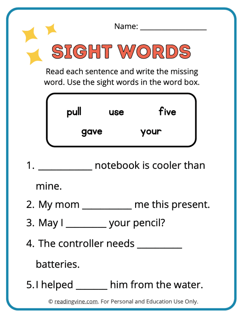 2nd Grade Fill in the Blank Sight Words 8