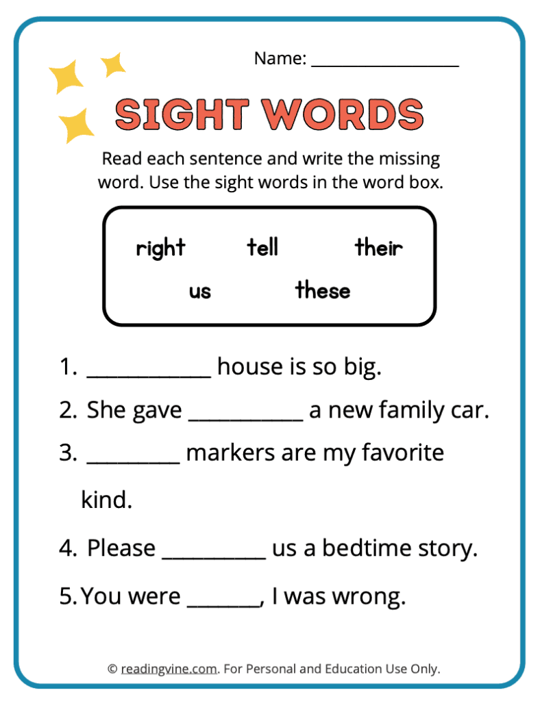 2nd Grade Fill in the Blank Sight Words 9