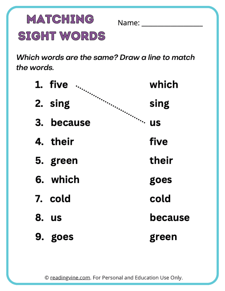 2nd Grade Matching Sight Words 3