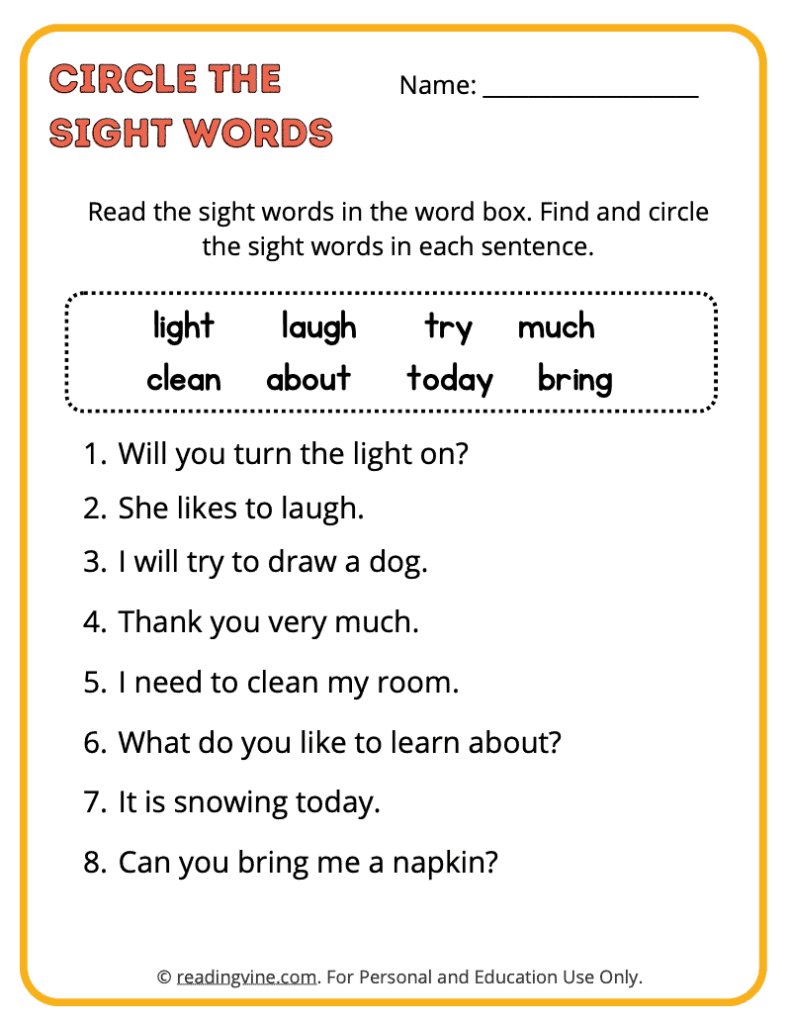 3rd Grade Circle the Sight Words 3