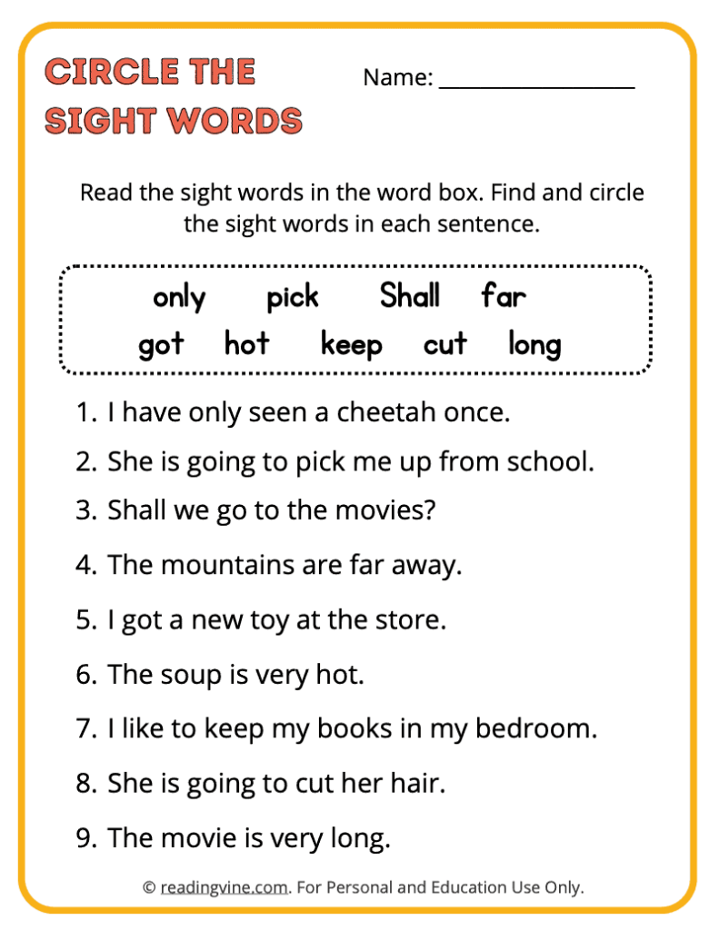 3rd Grade Circle the Sight Words 5
