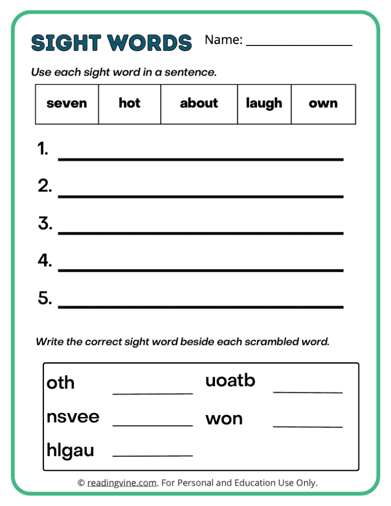 3rd Grade Write Sentence Sight Words 3