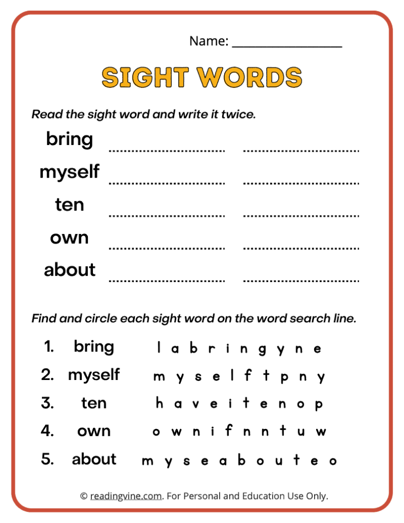 3rd Grade Write and Find Sight Words 1