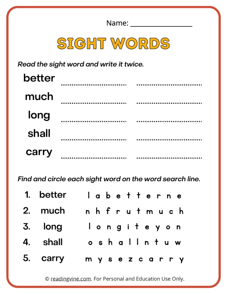 3rd Grade Write and Find Sight Words 2