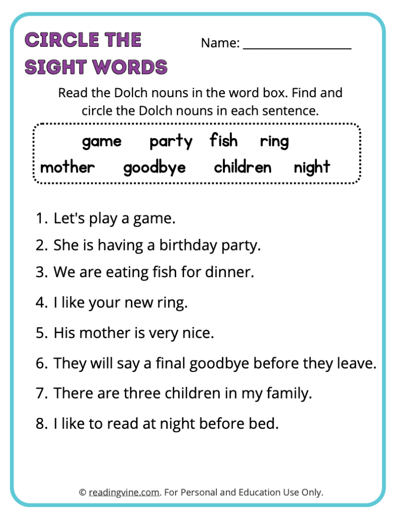 Dolch-Nouns-Circle-Sight-Words 10