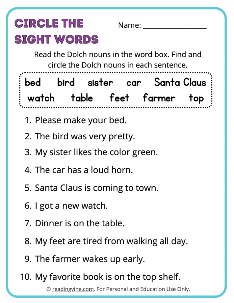 Dolch-Nouns-Circle-Sight-Words 2