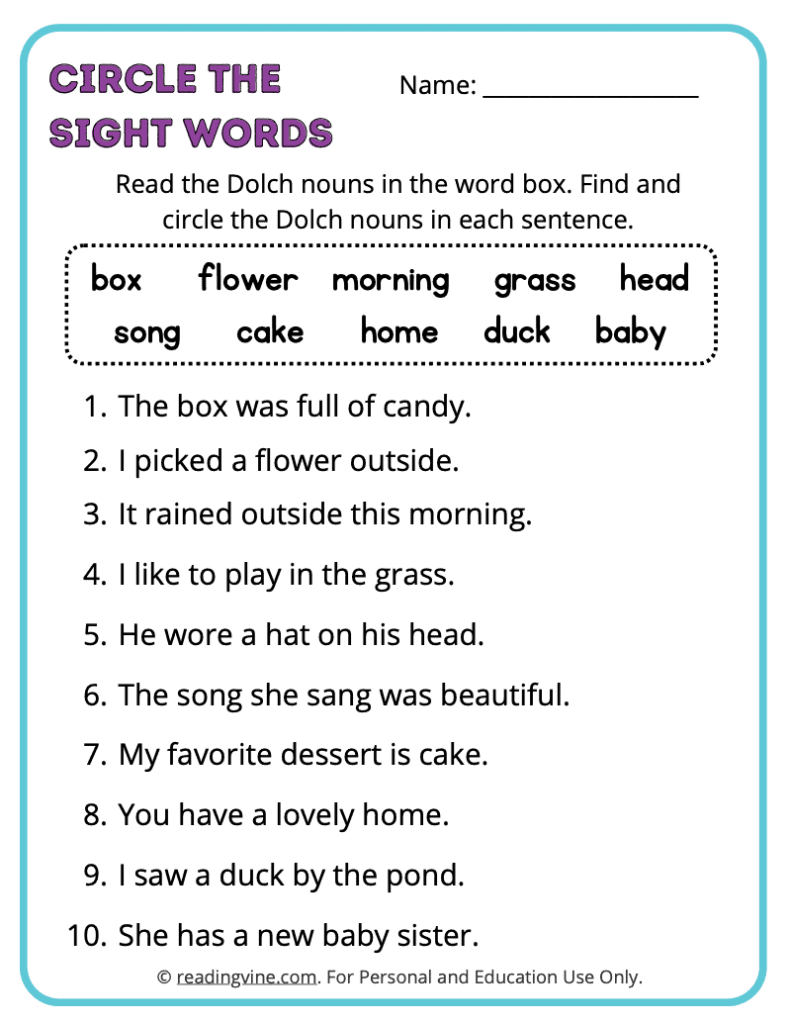 Dolch-Nouns-Circle-Sight-Words 4