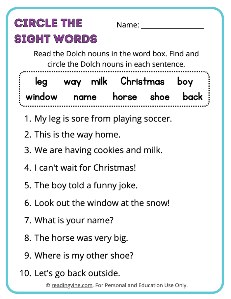 Dolch-Nouns-Circle-Sight-Words 5