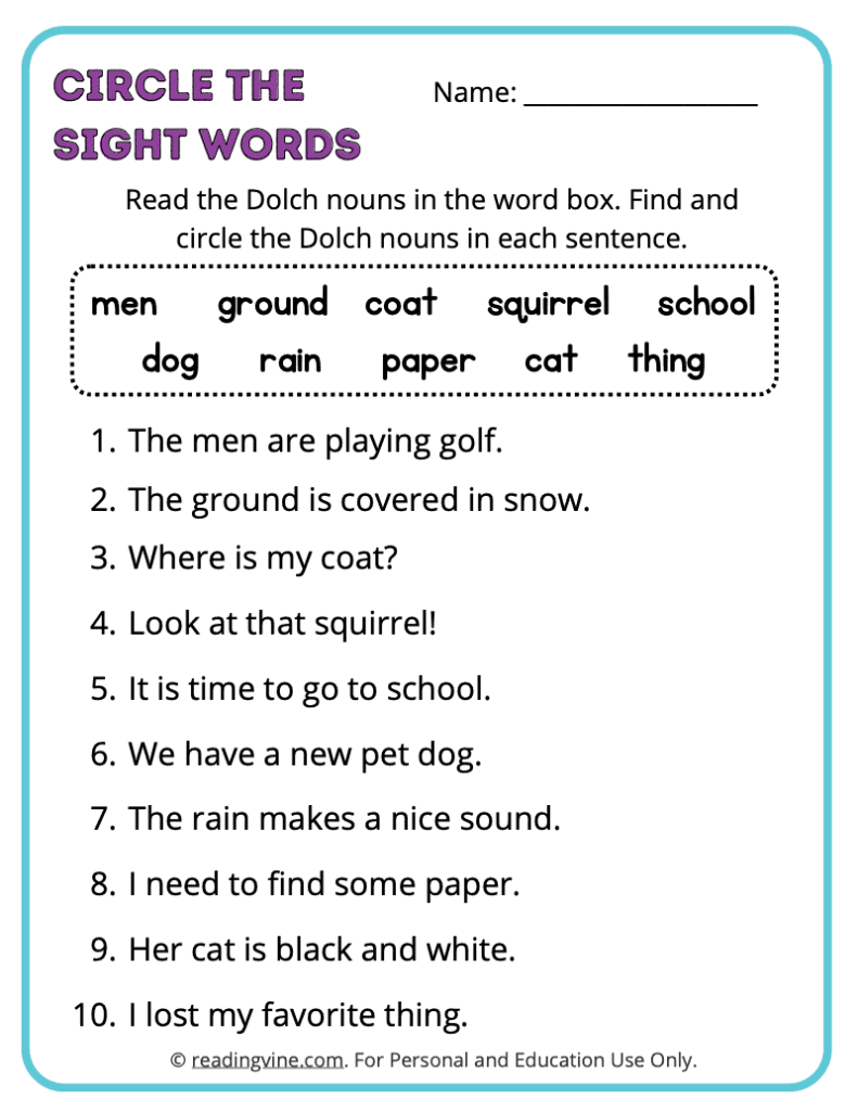 Dolch-Nouns-Circle-Sight-Words 6
