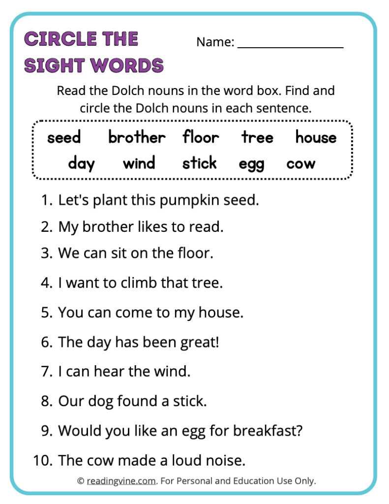 Dolch-Nouns-Circle-Sight-Words 7