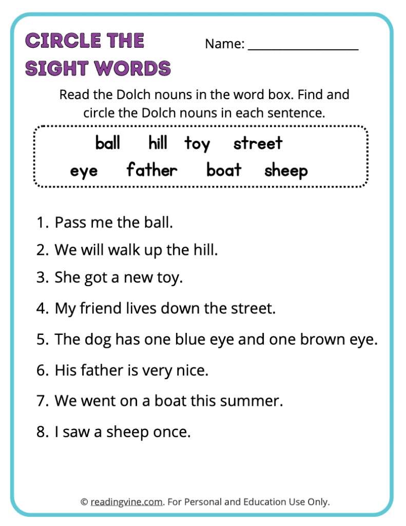 Dolch-Nouns-Circle-Sight-Words 9