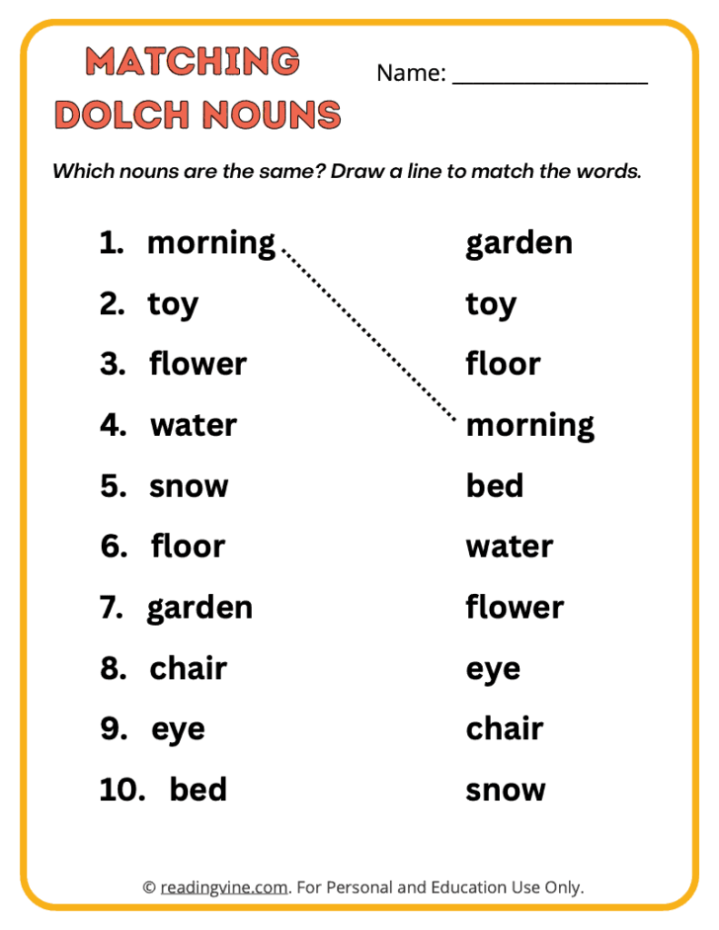 Dolch-Nouns-Matching-Sight-Words 2