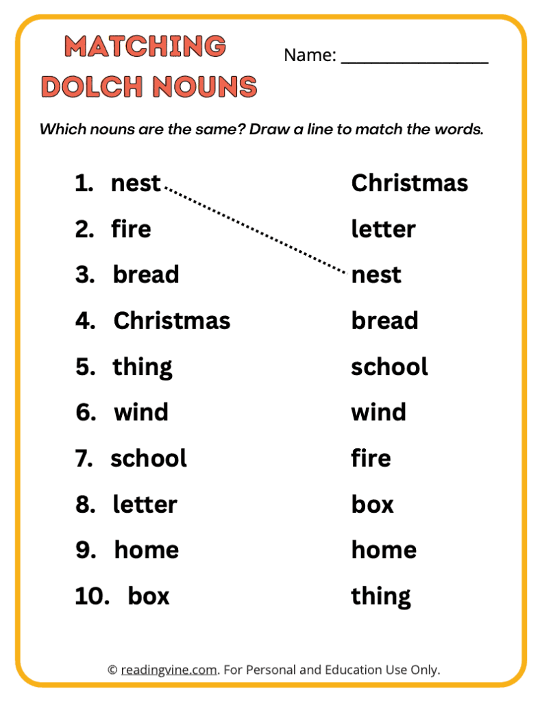 Dolch-Nouns-Matching-Sight-Words 4