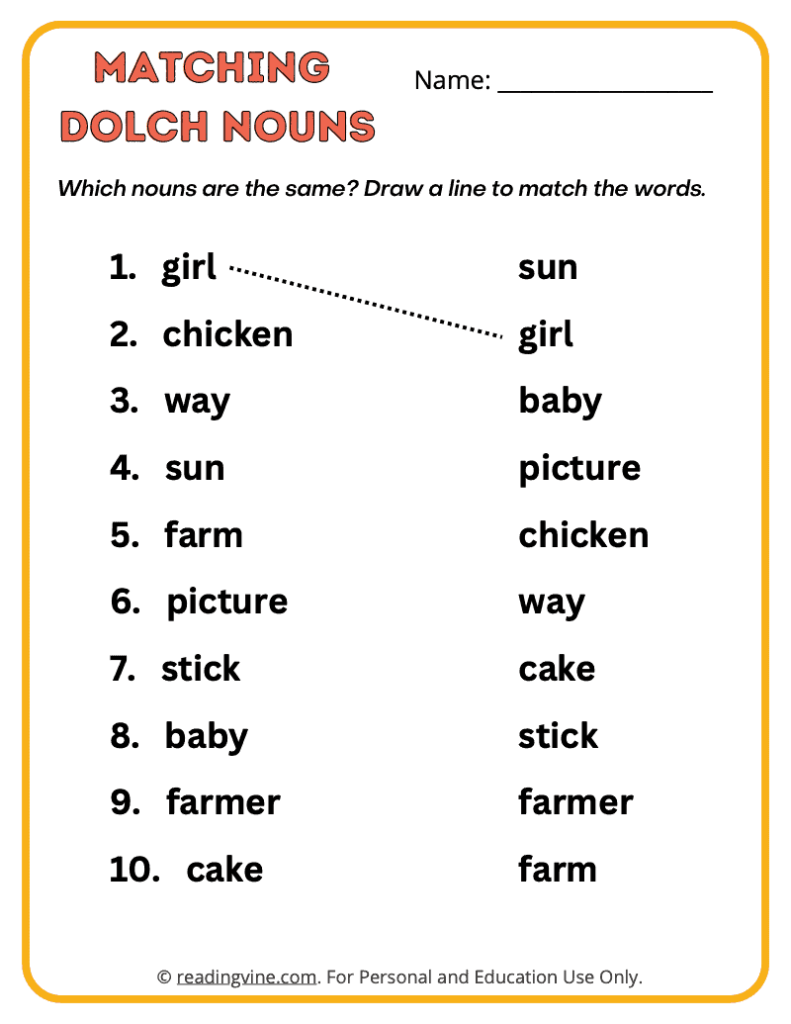 Dolch-Nouns-Matching-Sight-Words 6