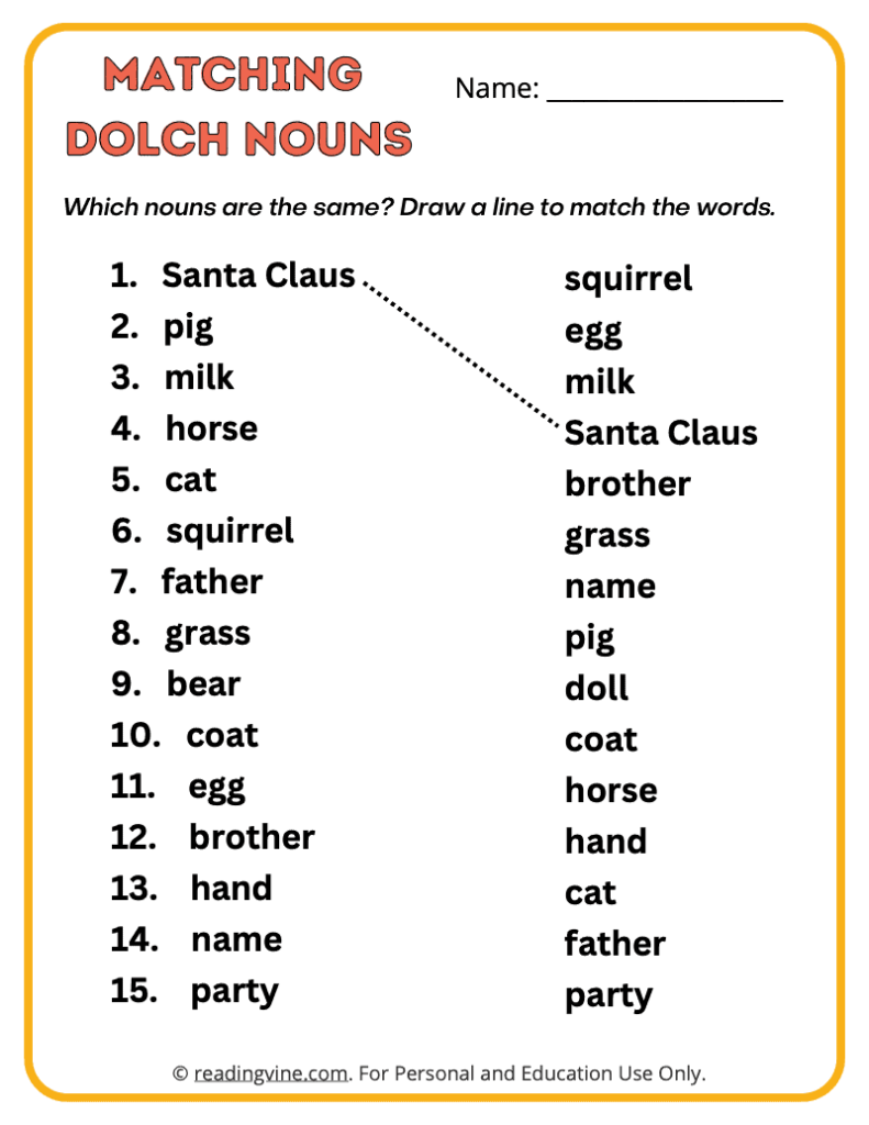 Dolch-Nouns-Matching-Sight-Words 9
