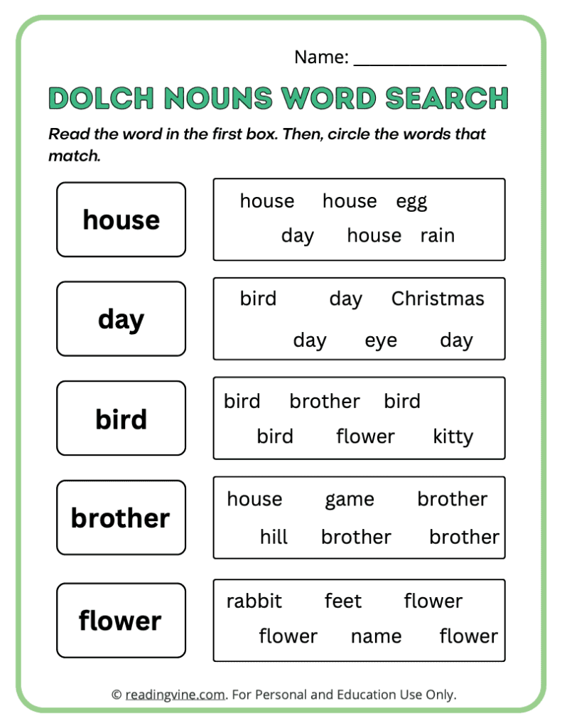 Dolch-Nouns-Word-Search-Sight-Words 10