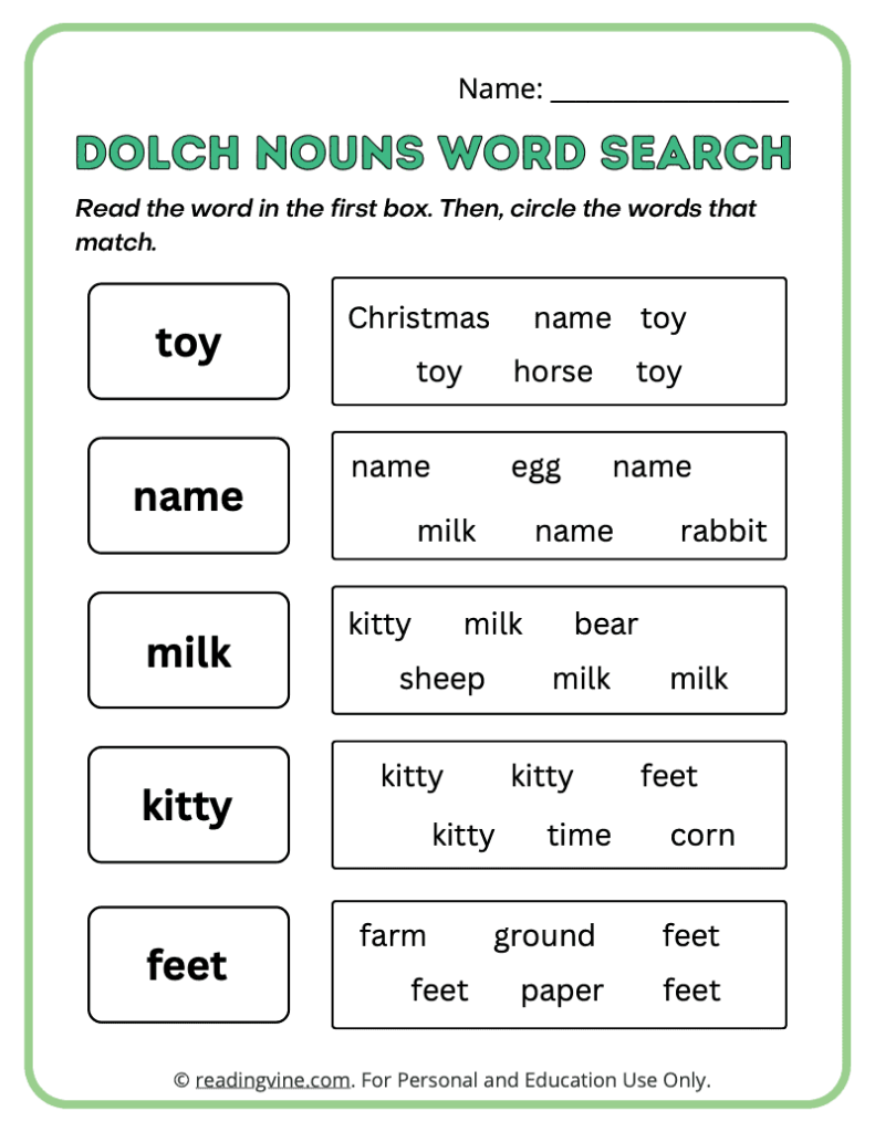 Dolch-Nouns-Word-Search-Sight-Words 11