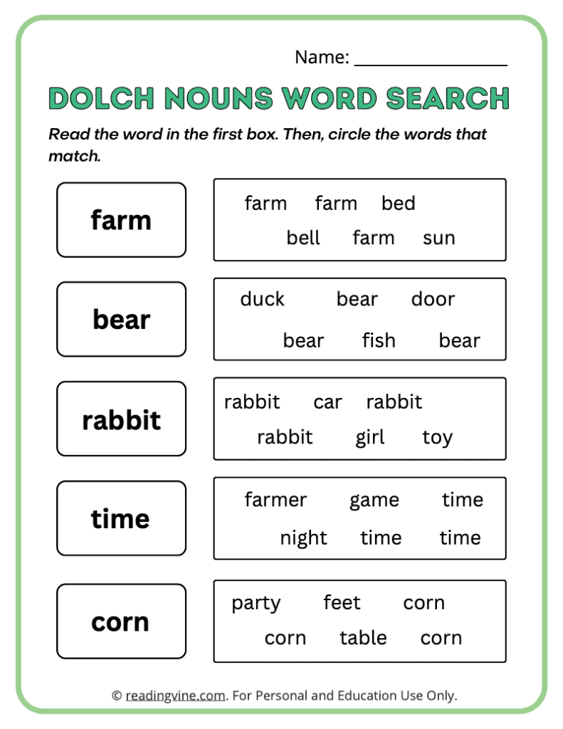 Dolch-Nouns-Word-Search-Sight-Words 12