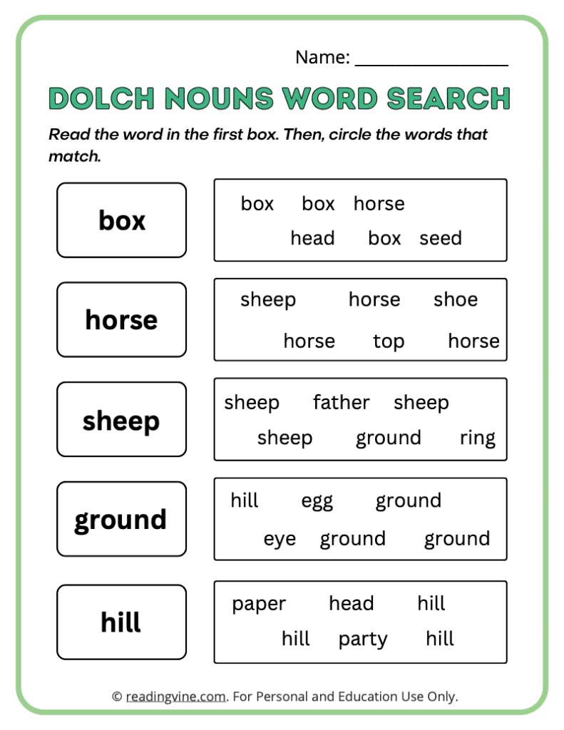 Dolch-Nouns-Word-Search-Sight-Words 13
