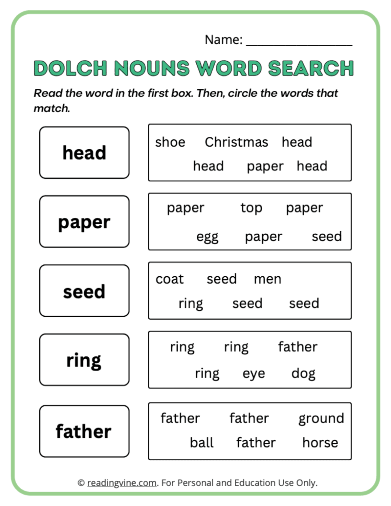 Dolch-Nouns-Word-Search-Sight-Words 14