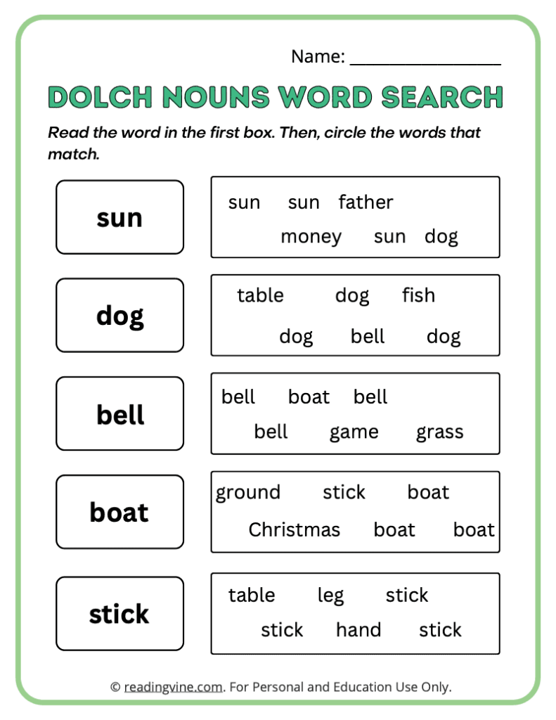 Dolch-Nouns-Word-Search-Sight-Words 16